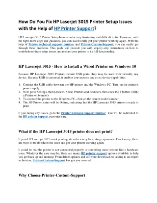 How Do You Fix HP Laserjet3015-Printer-Custom-Support