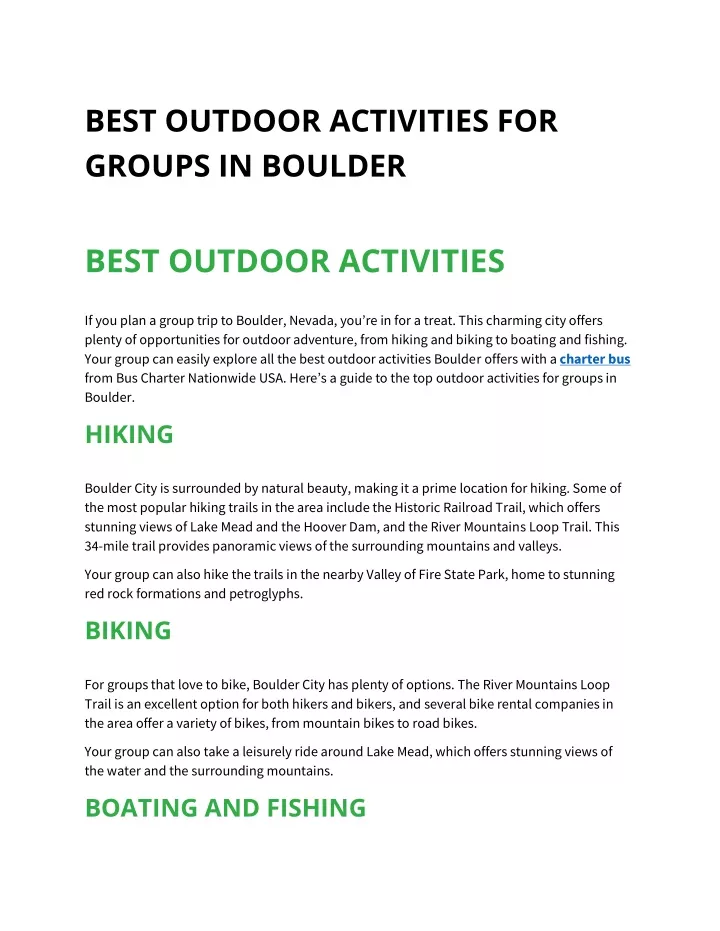 best outdoor activities for groups in boulder