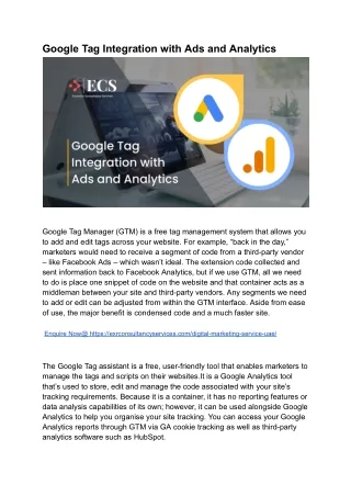 Google Tag Integration with Ads and Analytics