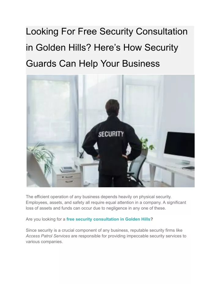 looking for free security consultation