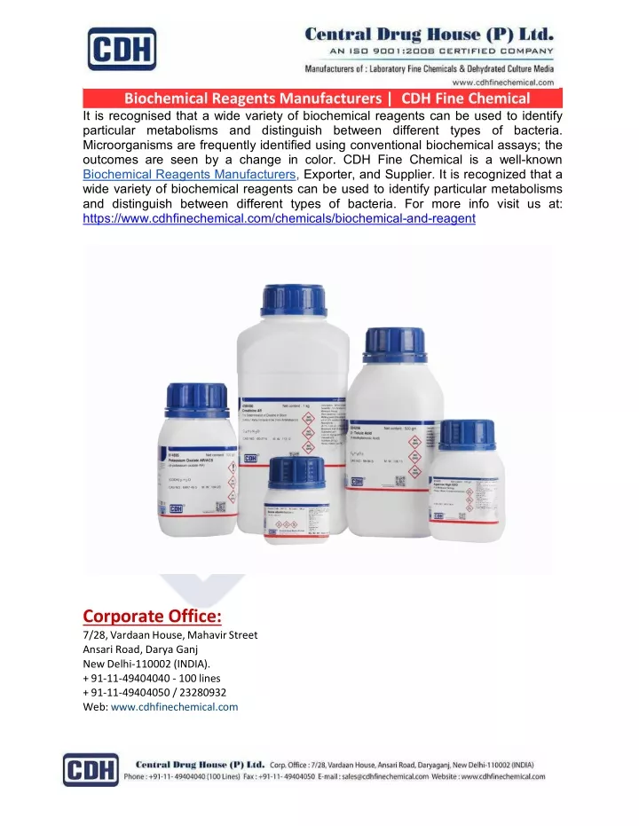 biochemical reagents manufacturers cdh fine