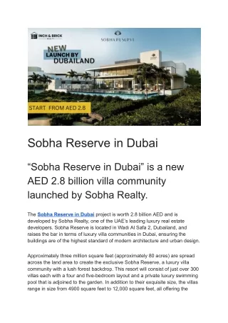 Sobha Reserve in Dubai