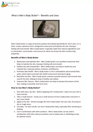 What is Men’s Body Butter – Benefits and Uses