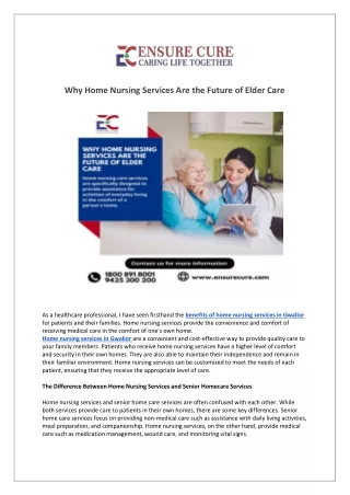 Why Home Nursing Services Are the Future of Elder Care
