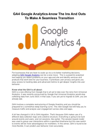 GA4 Google Analytics-know The Ins And Outs To Make A Seamless Transition