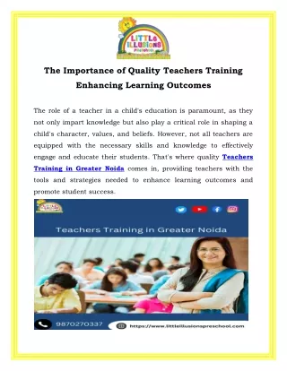 the importance of quality teachers training