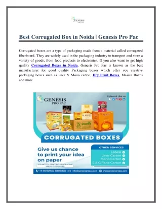 Best Corrugated Box in Noida | Genesis Pro Pac