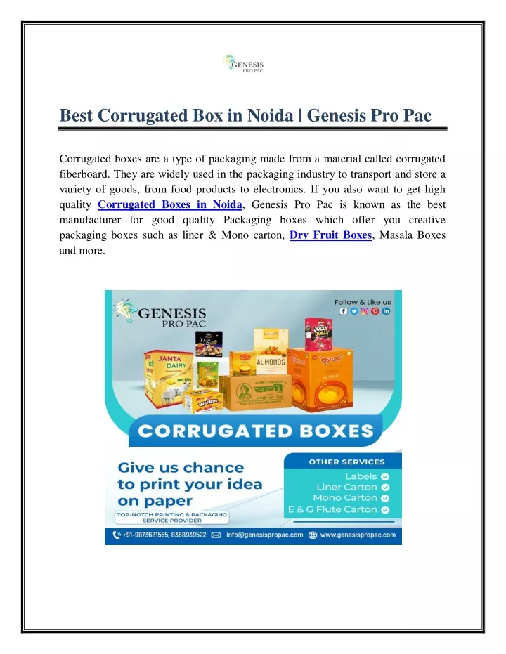 best corrugated box in noida genesis pro pac