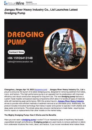 Jiangsu River Heavy Industry Co., Ltd Launches Latest Dredging Pump