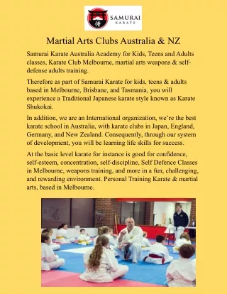 Martial Arts Clubs Australia & NZ