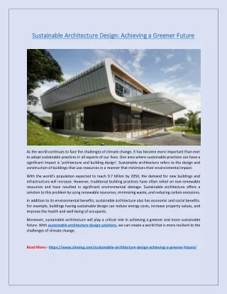 Sustainable Architecture Design: Achieving a Greener Future