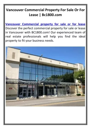 Vancouver Commercial Property For Sale Or For Lease | Bc1800.com