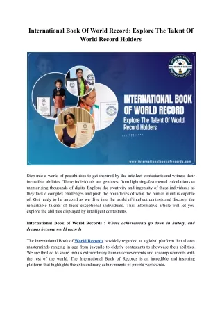 International Book Of World Record: Explore The Talent Of World Record Holders