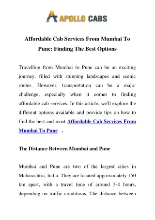 Affordable Cab Services From Mumbai To Pune Call-09769864446