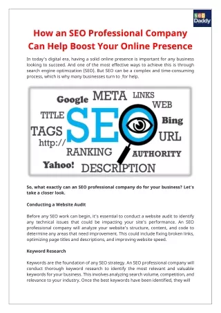 How an SEO Professional Company Can Help Boost Your Online Presence