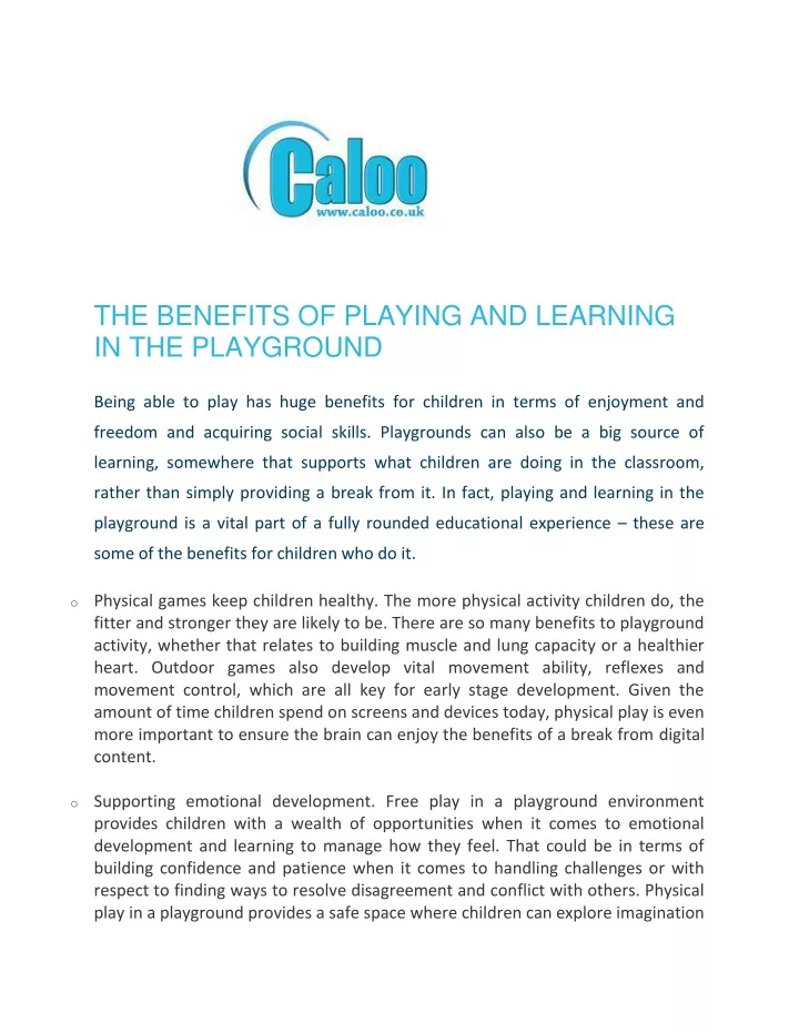 the benefits of playing and learning