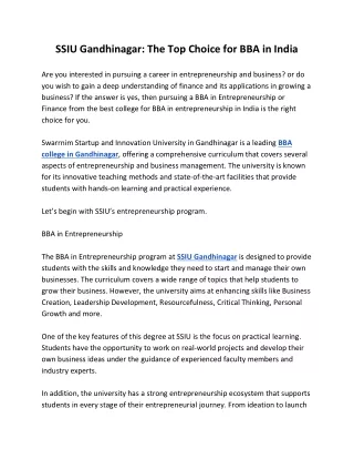 ssiu gandhinagar the top choice for bba in india