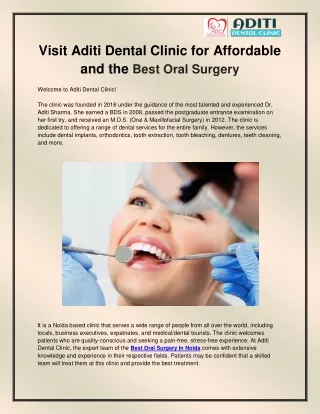 Best Oral Surgery In Noida