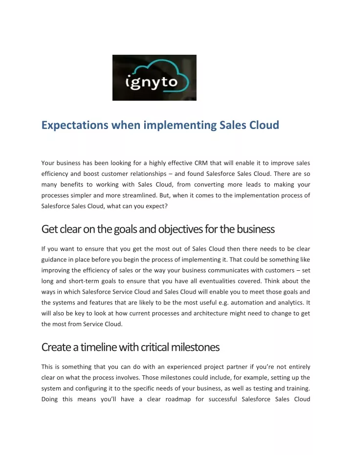 expectations when implementing sales cloud