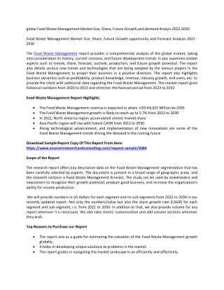 Food Waste Management Market Size, Share, Future Growth opportunity and Forecast