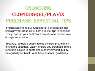 unlocking clopidogrel plavix purchase essential tips