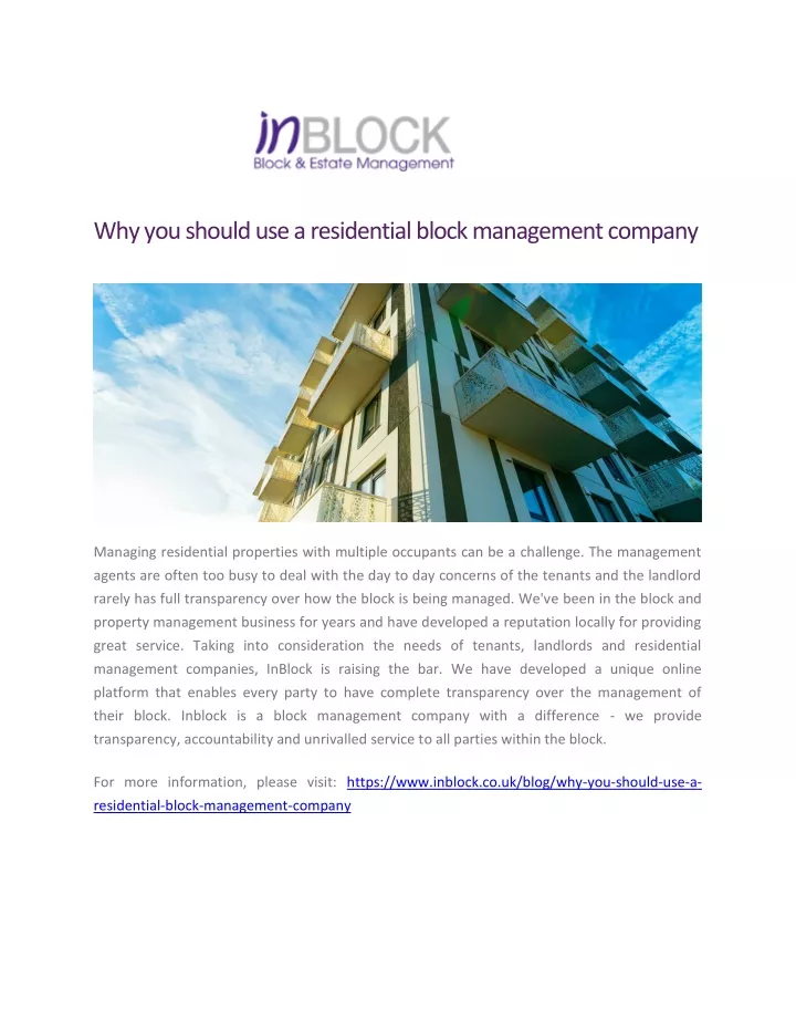 why you should use a residential block management