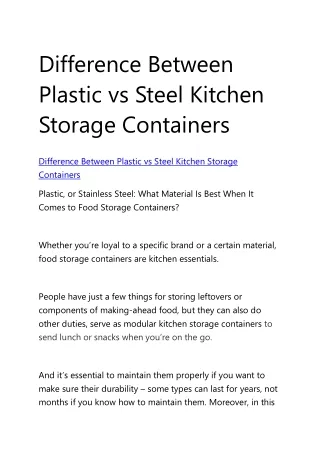 Difference Between Plastic vs Steel Kitchen Storage Containers