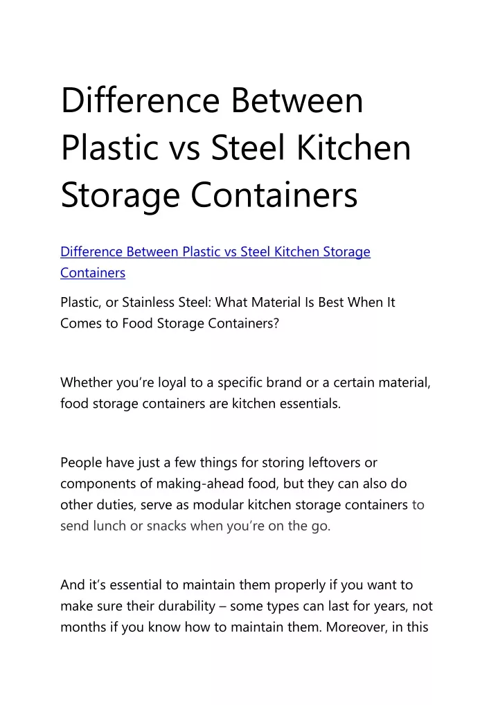 difference between plastic vs steel kitchen