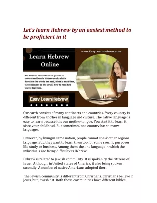 Let’s learn Hebrew by an easiest method to be proficient in it