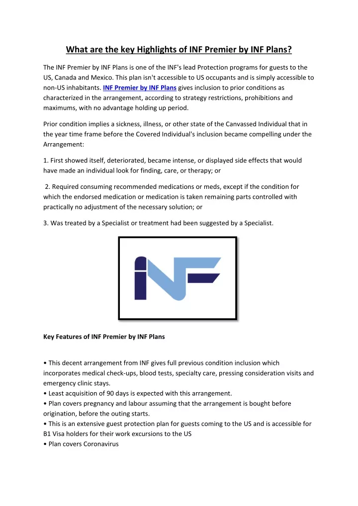 what are the key highlights of inf premier