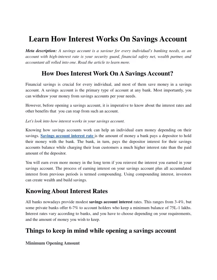 learn how interest works on savings account