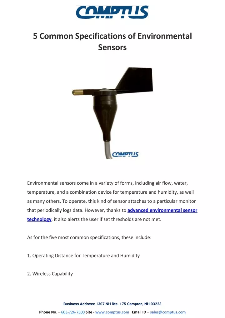 5 common specifications of environmental sensors