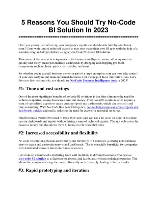 5 reasons you should try no code bi solution