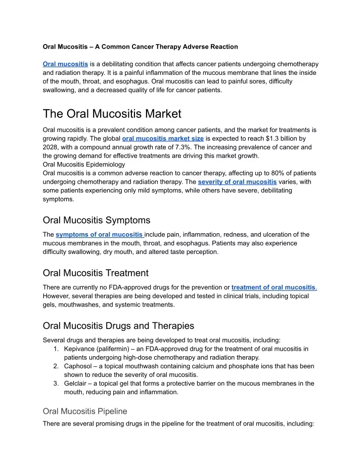 oral mucositis a common cancer therapy adverse