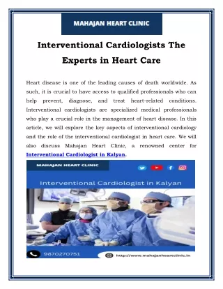 Interventional Cardiologists The Experts in Heart Care