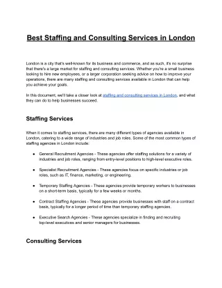 Best Staffing and Consulting Services in London