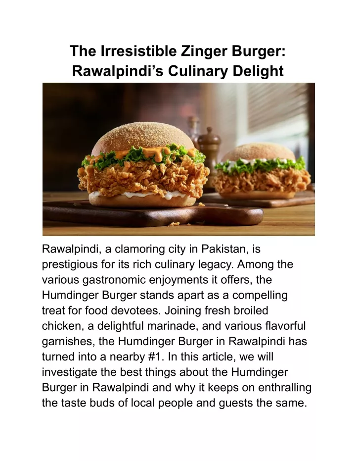 the irresistible zinger burger rawalpindi