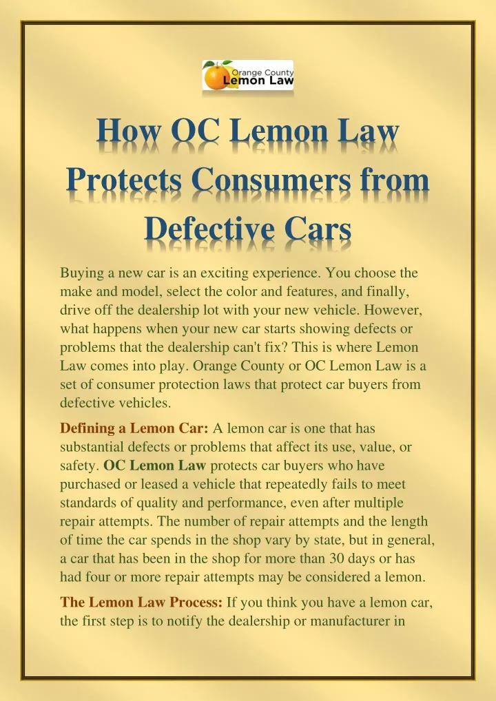 how oc lemon law protects consumers from