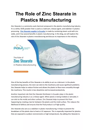 The Role of Zinc Stearate in Plastics Manufacturing
