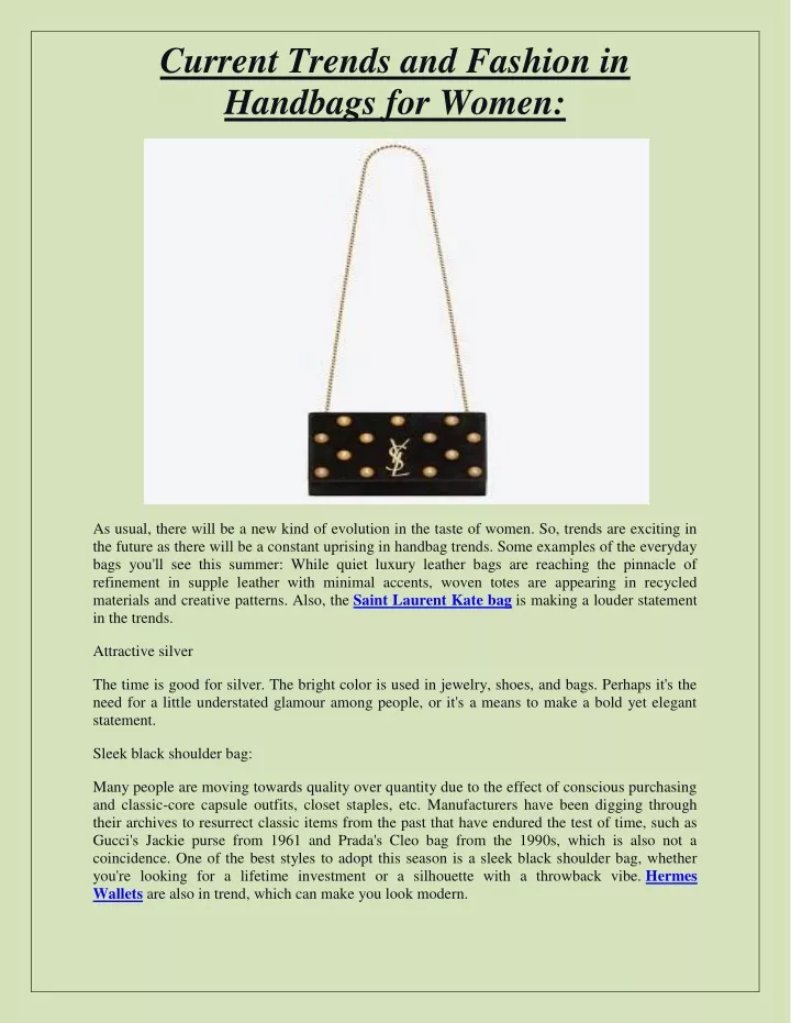 current trends and fashion in handbags for women