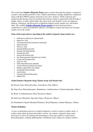 the world class sedative hypnotic drugs report