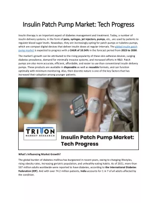 Insulin Patch Pump Market: Tech Progress
