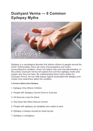 Dushyant Verma — 8 Common Epilepsy Myths