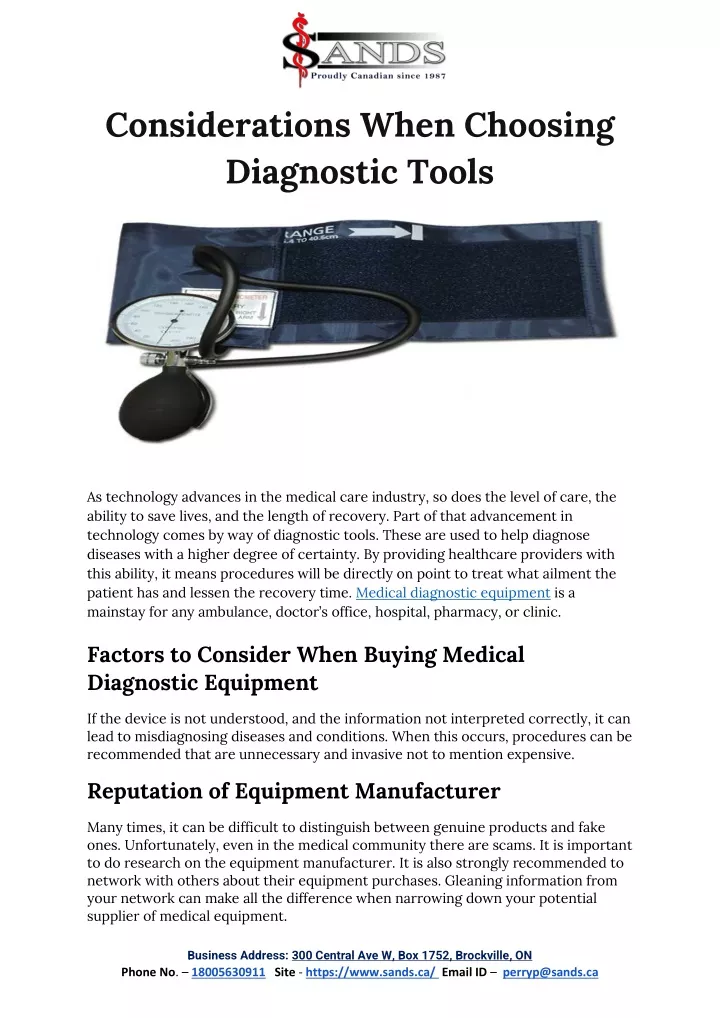 considerations when choosing diagnostic tools