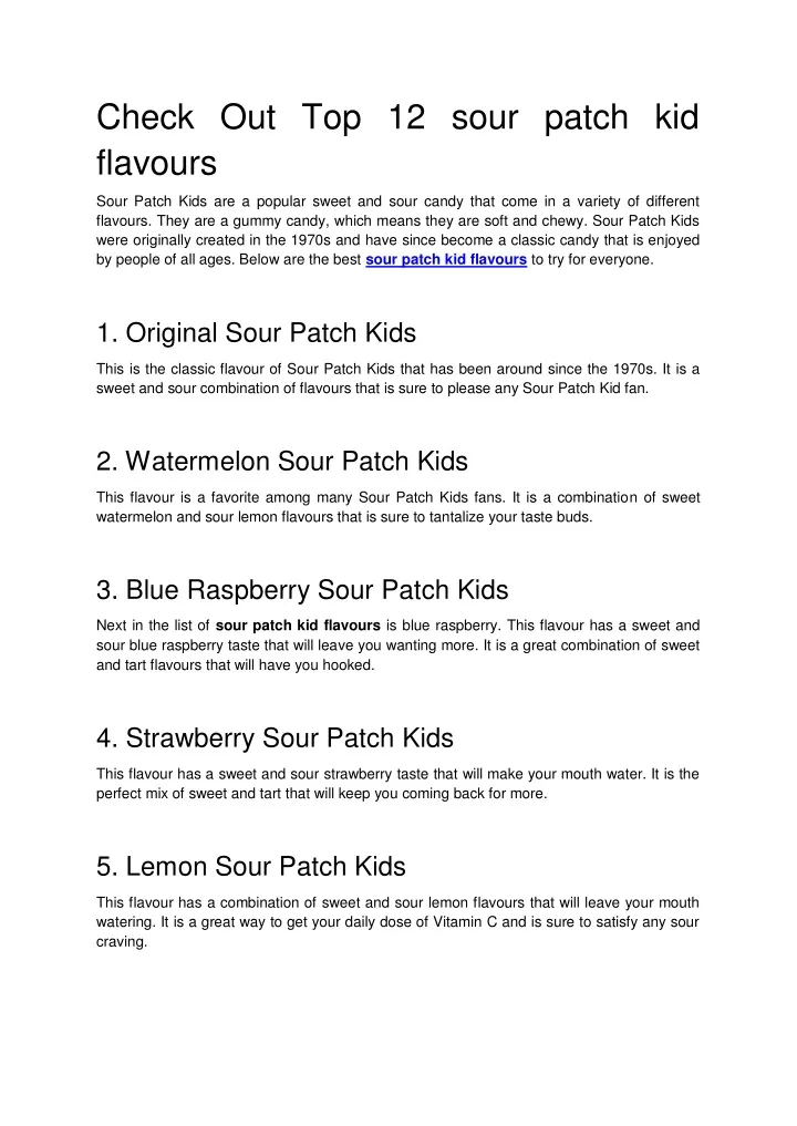 check out top 12 sour patch kid flavours