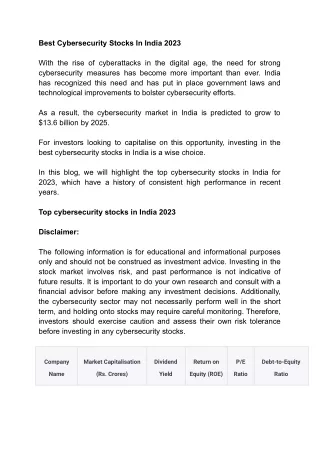 Best Cybersecurity Stocks In India 2023