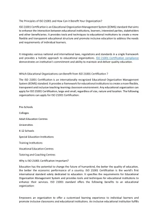 the principles of iso 21001