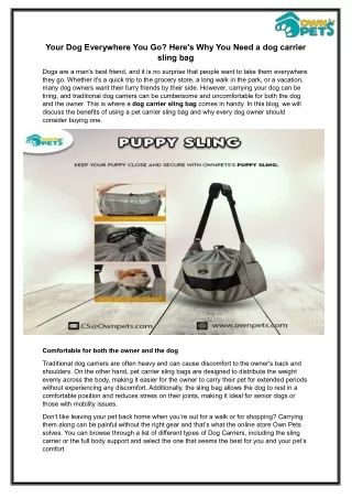 your Dog Everywhere You Go Here's Why You Need a dog carrier sling bag