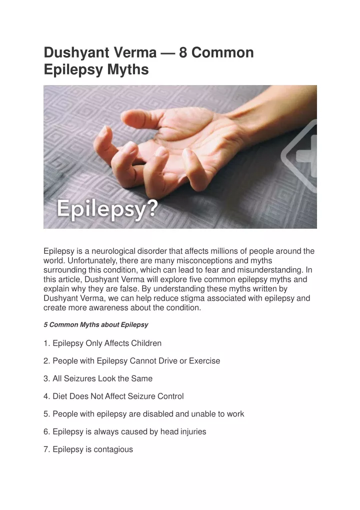 dushyant verma 8 common epilepsy myths