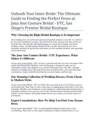 Unleash Your Inner Bride The Ultimate Guide to Finding the Perfect Dress at Jana Ann Coutu